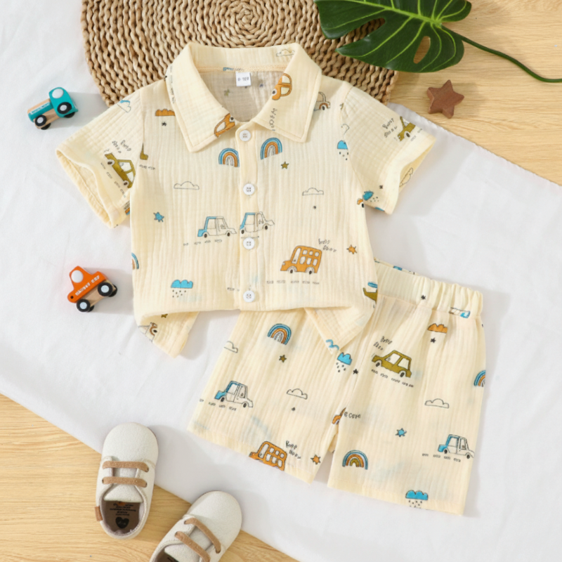Dinosaur & Car Print Outfit – Stoer & Speels – Zomer Kleding Set