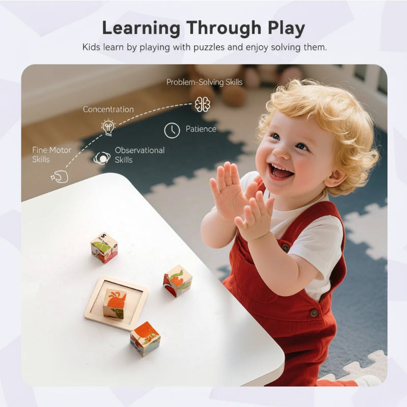 WoodMind – Creatief & Leerzaam – 6-in-1 Montessori Dieren Houten Puzzel