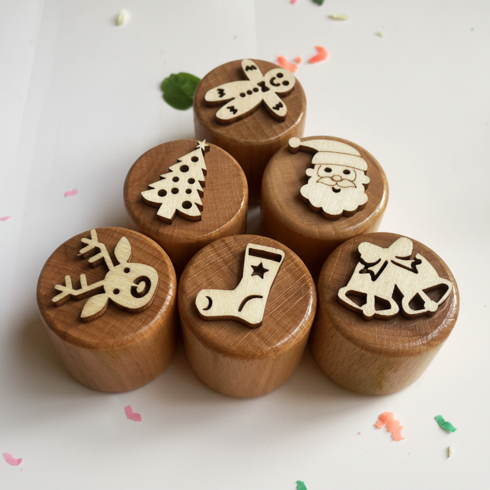 WoodStamp – Montessori & Creatief – 6 stuks Houten Kleistempels