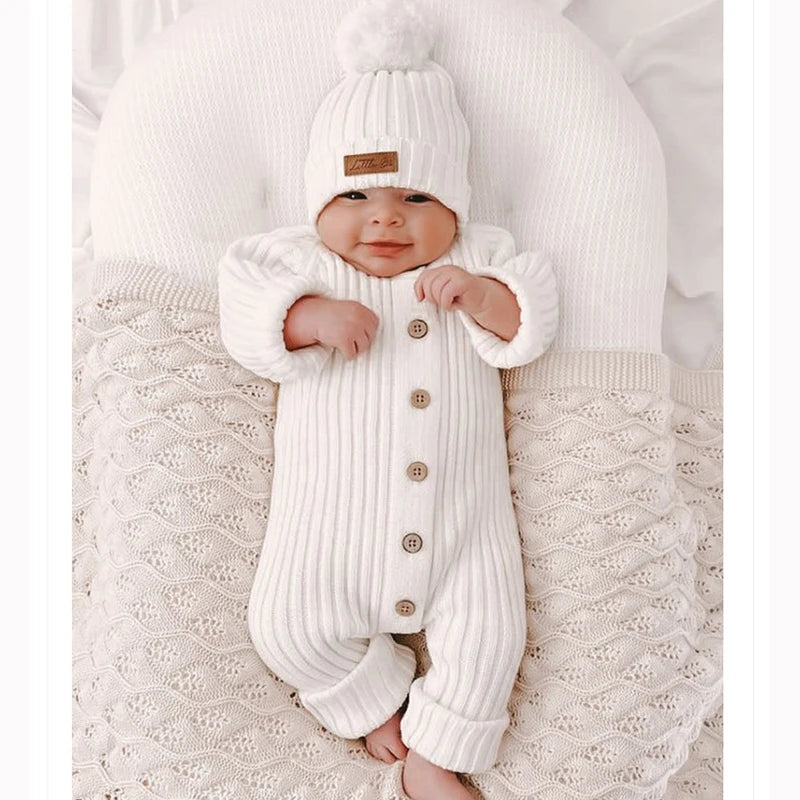Mini fashion™ - Zachte 'Knitted' Katoenen Stof - Gebreide Romper