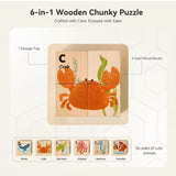 WoodMind – Creatief & Leerzaam – 6-in-1 Montessori Dieren Houten Puzzel