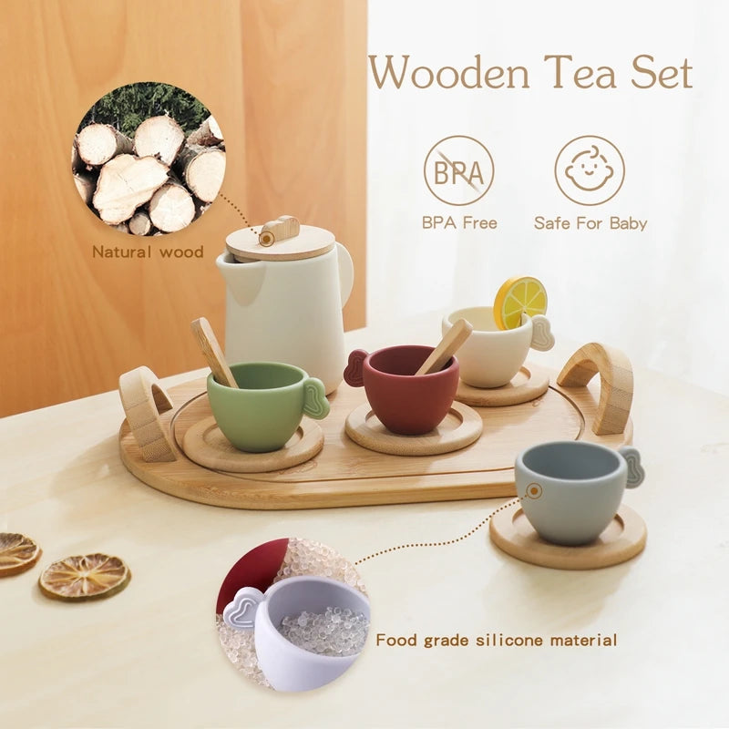 Woods™ - Hout & Siliconen - Speelgoed Theeset