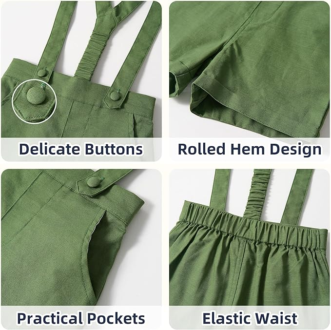 LittleDandy – Klassiek & Elegant – Katoenen Shorts met Bretels, Strikje & Overhemd