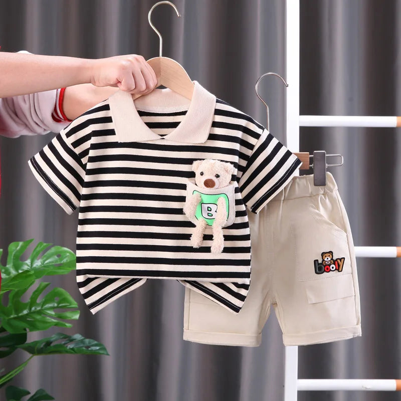 Mini Fashion™ - Streepjespak - Katoenen Kledingset