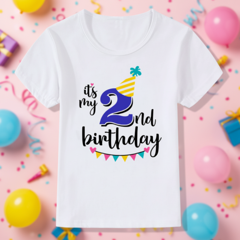 Birthday Graphic Tee – Schattig & Luchtig – Verjaardag Kinder T-shirt