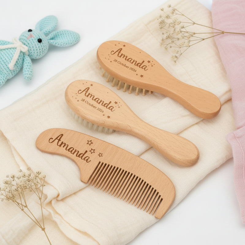Personalized Hairbrush – Zacht & Uniek – Gepersonaliseerde Baby Haarborstel Set