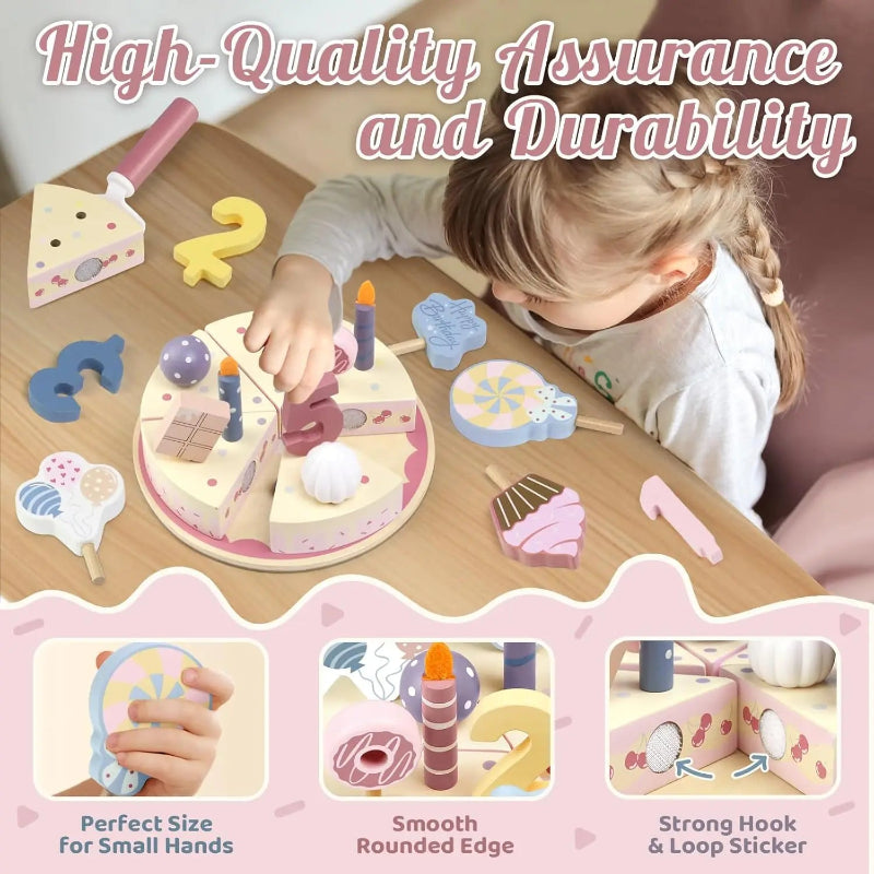 Wooden Cake Cutting Toy – Creatief & Rollenspel – Houten Verjaardagstaart