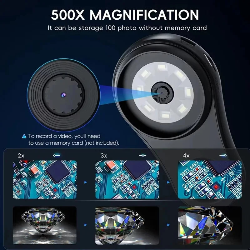 Pocket Microscope 500X - Klein & Krachtig - Hand Vergrootglas