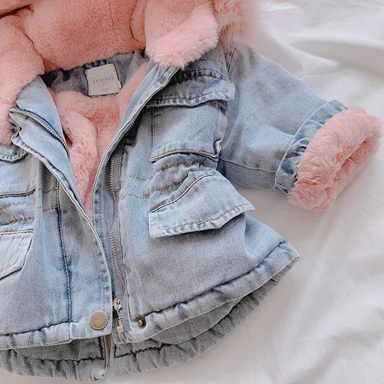FurDream – Denim Look – Winterjas met Capuchon