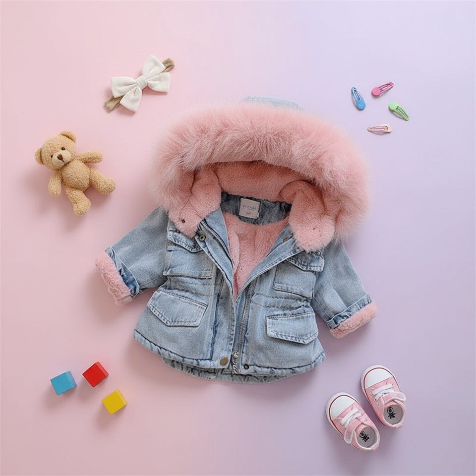 FurDream – Denim Look – Winterjas met Capuchon