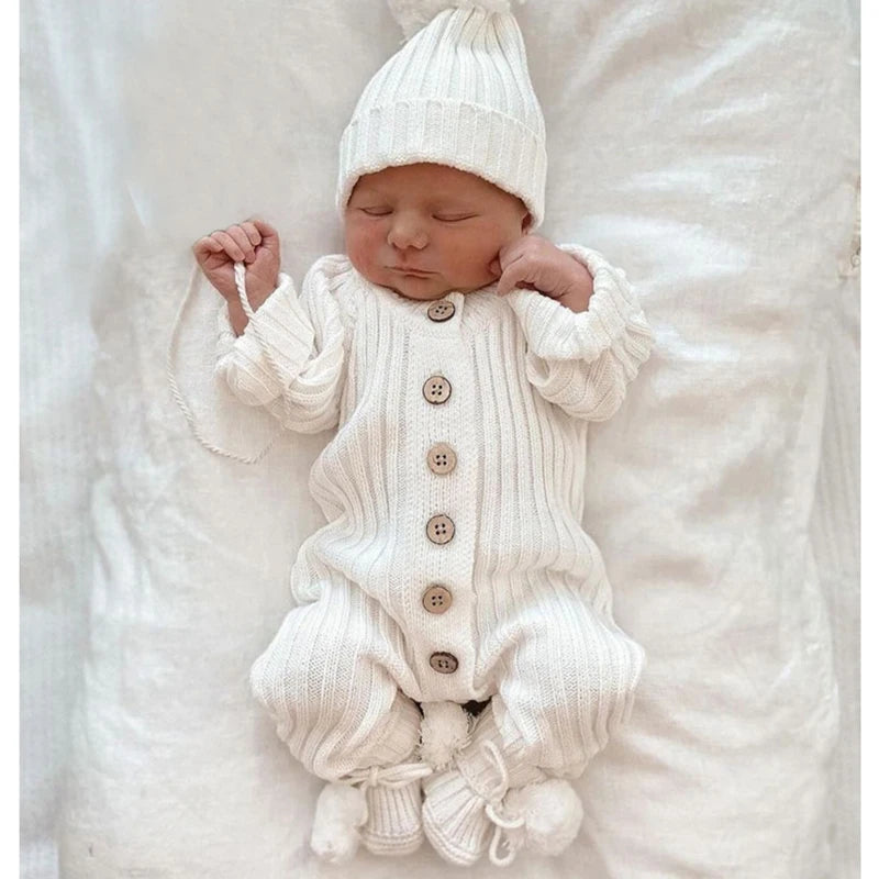 Mini fashion™ - Zachte 'Knitted' Katoenen Stof - Gebreide Romper