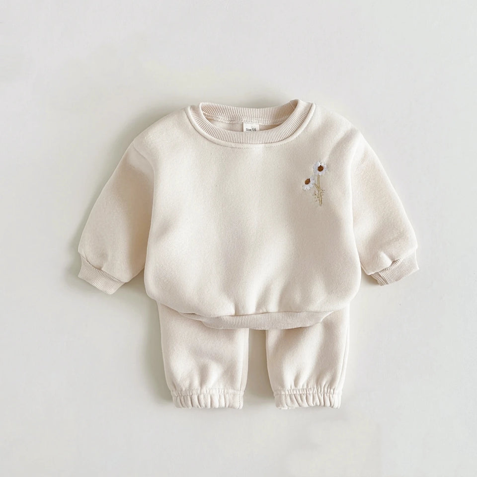 Mini Fashion™ - Warm & Comfortabel - Trainingspak met Bloemenborduursel