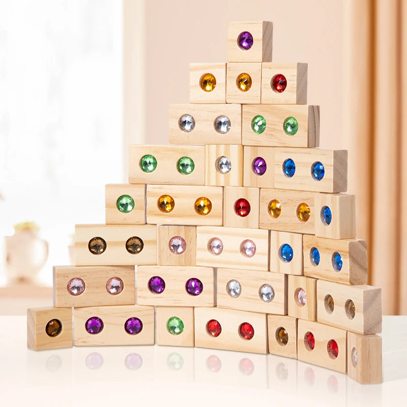 Rainbow Gem Stacking Blocks – Creatief & Leerzaam – Houten Stapel Blokken Set