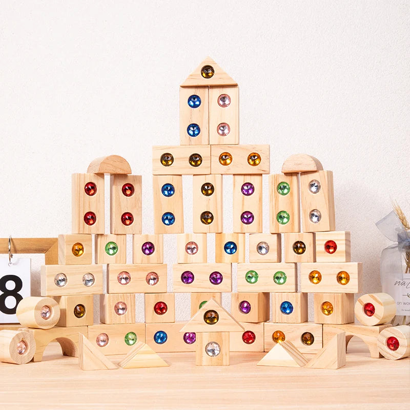 Rainbow Gem Stacking Blocks – Creatief & Leerzaam – Houten Stapel Blokken Set