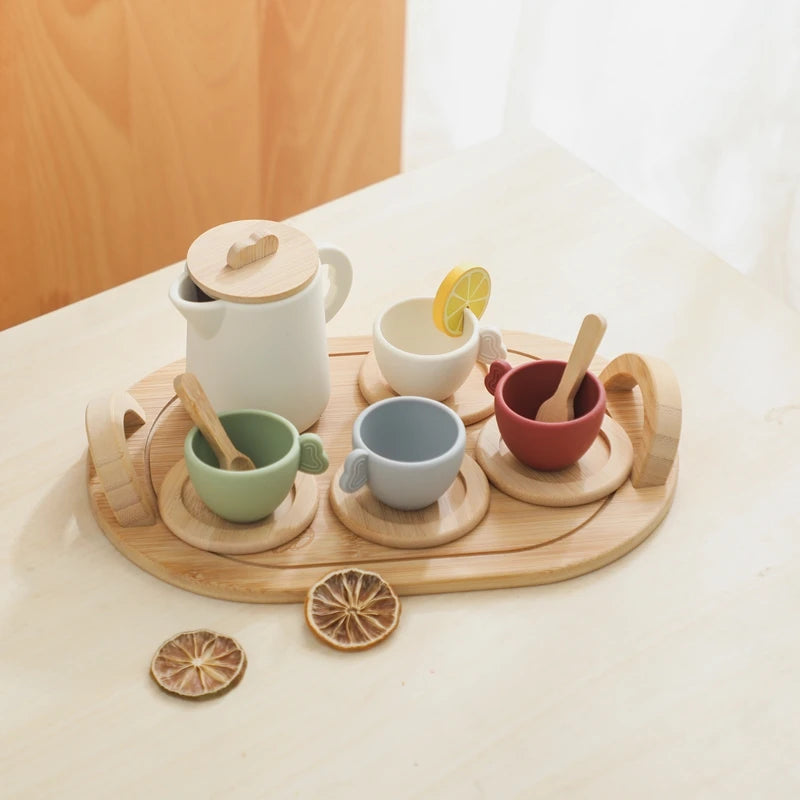 Woods™ - Hout & Siliconen - Speelgoed Theeset