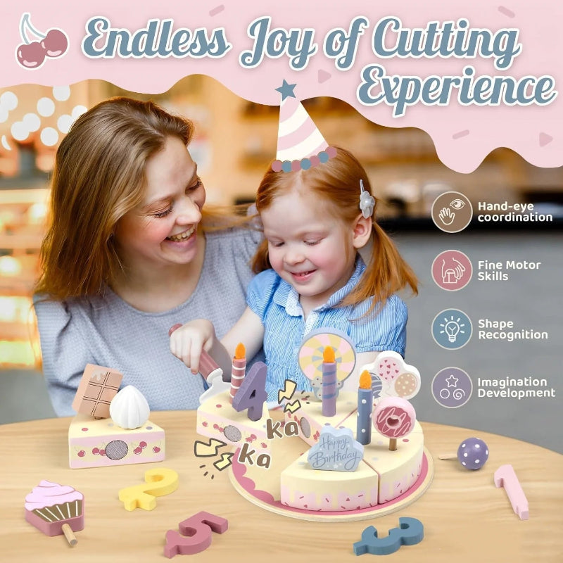 Wooden Cake Cutting Toy – Creatief & Rollenspel – Houten Verjaardagstaart
