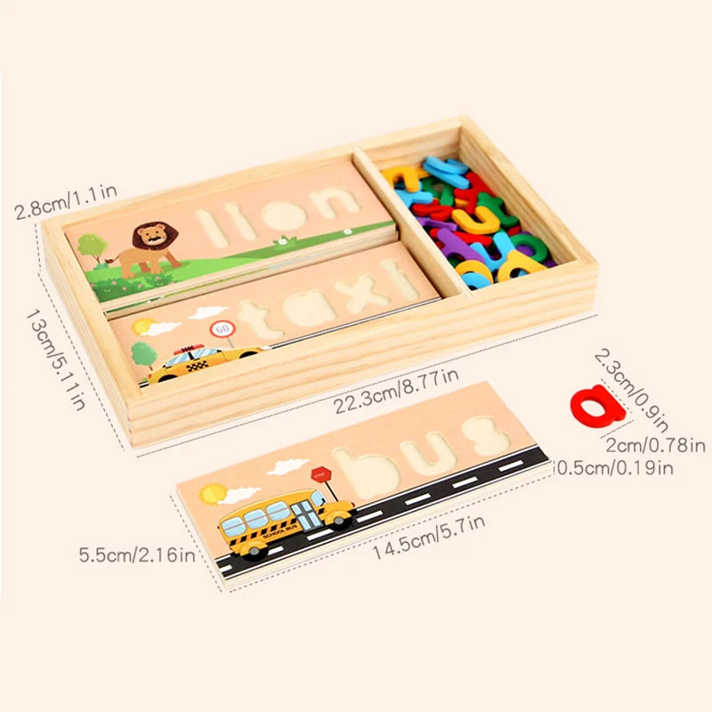 AlphaPuzzle – Engelse woordjes leren – Houten Spelling Puzzel