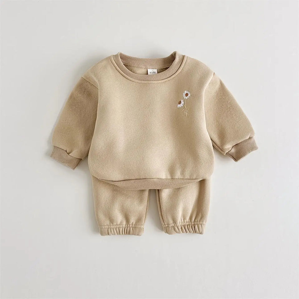 Mini Fashion™ - Warm & Comfortabel - Trainingspak met Bloemenborduursel