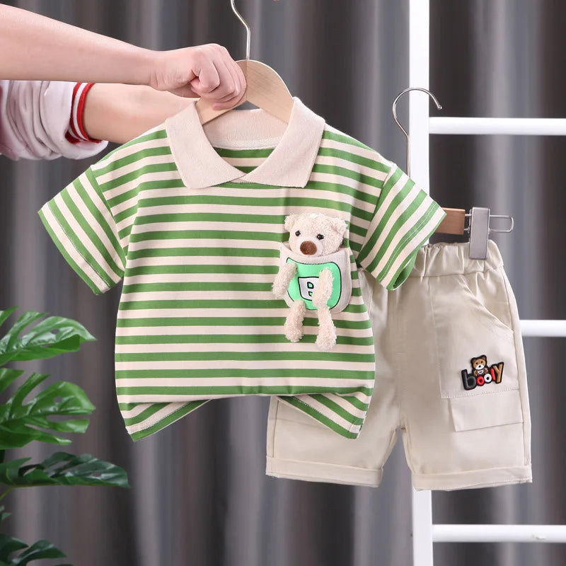 Mini Fashion™ - Streepjespak - Katoenen Kledingset