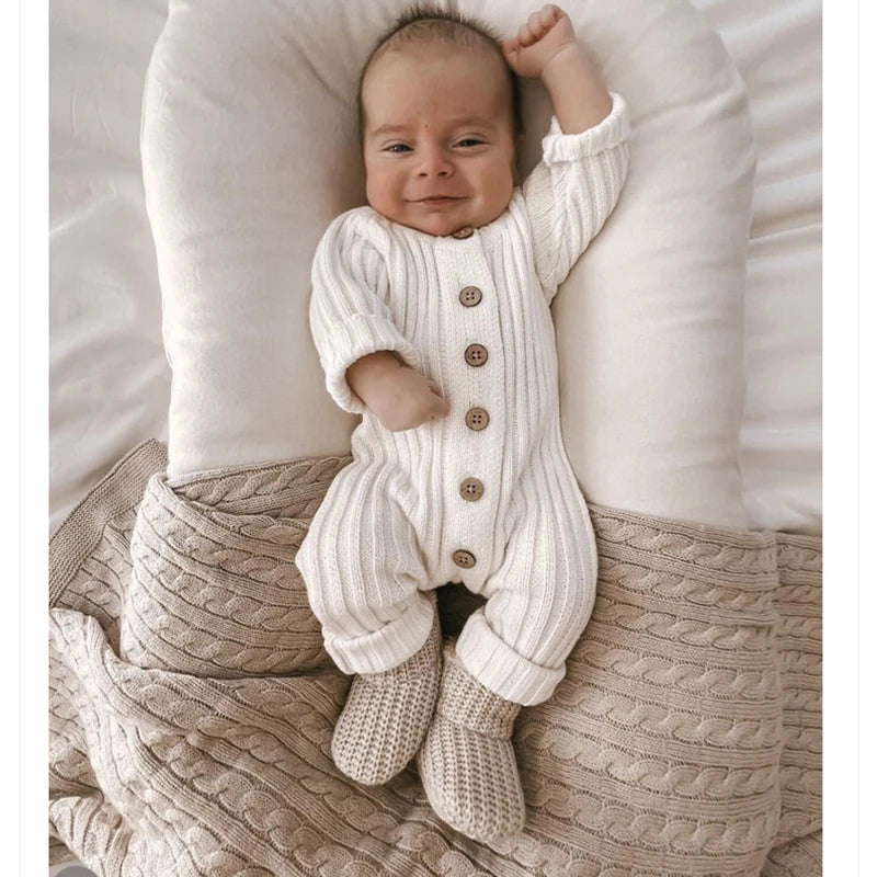 Mini fashion™ - Zachte 'Knitted' Katoenen Stof - Gebreide Romper