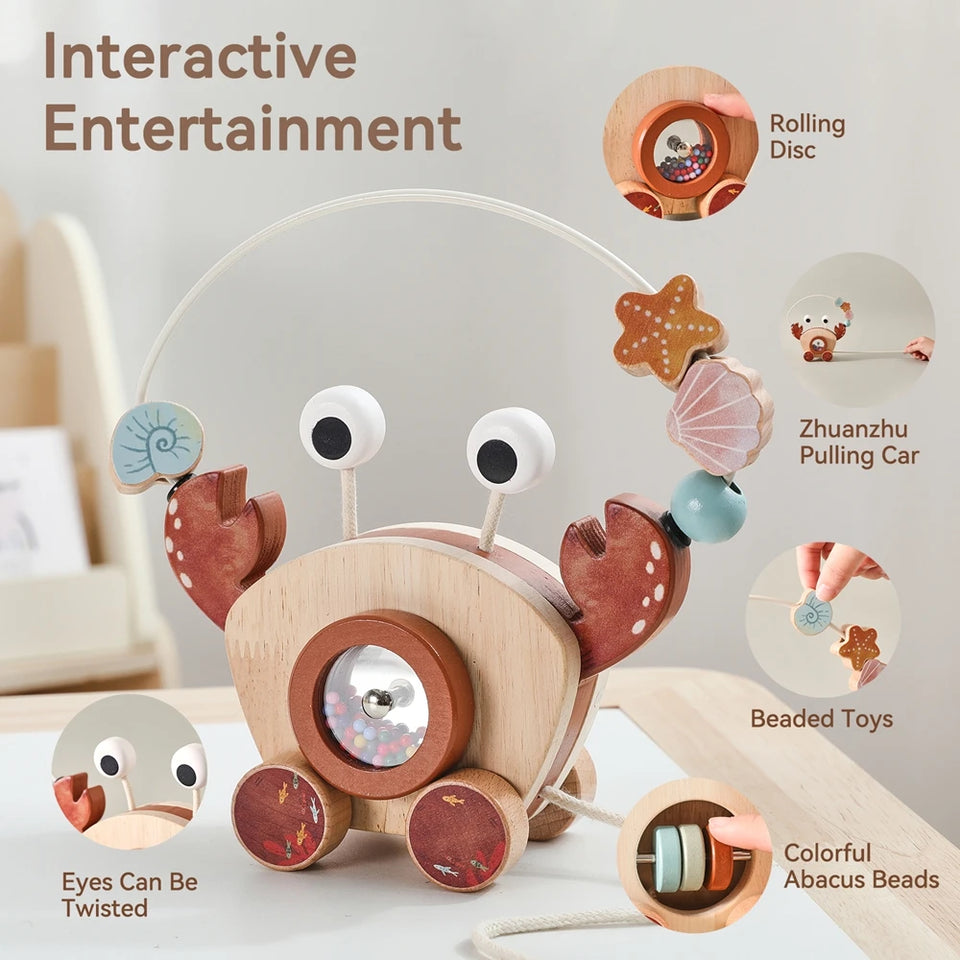 Crab Pull Toy™ – Spelen & Leren – Houten Krab