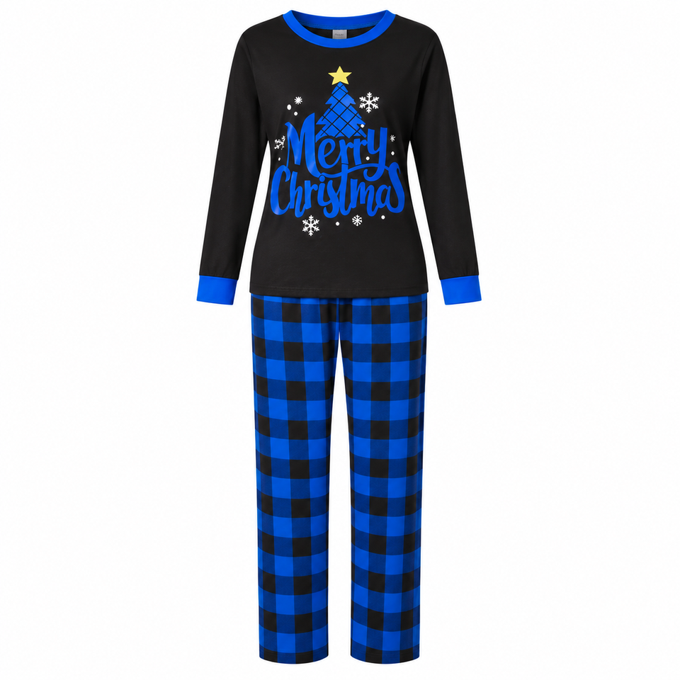 CozyChristmas – Feestelijk & Comfortabel – Familie Kerstpyjama met Blauwe Ruitjesbroek