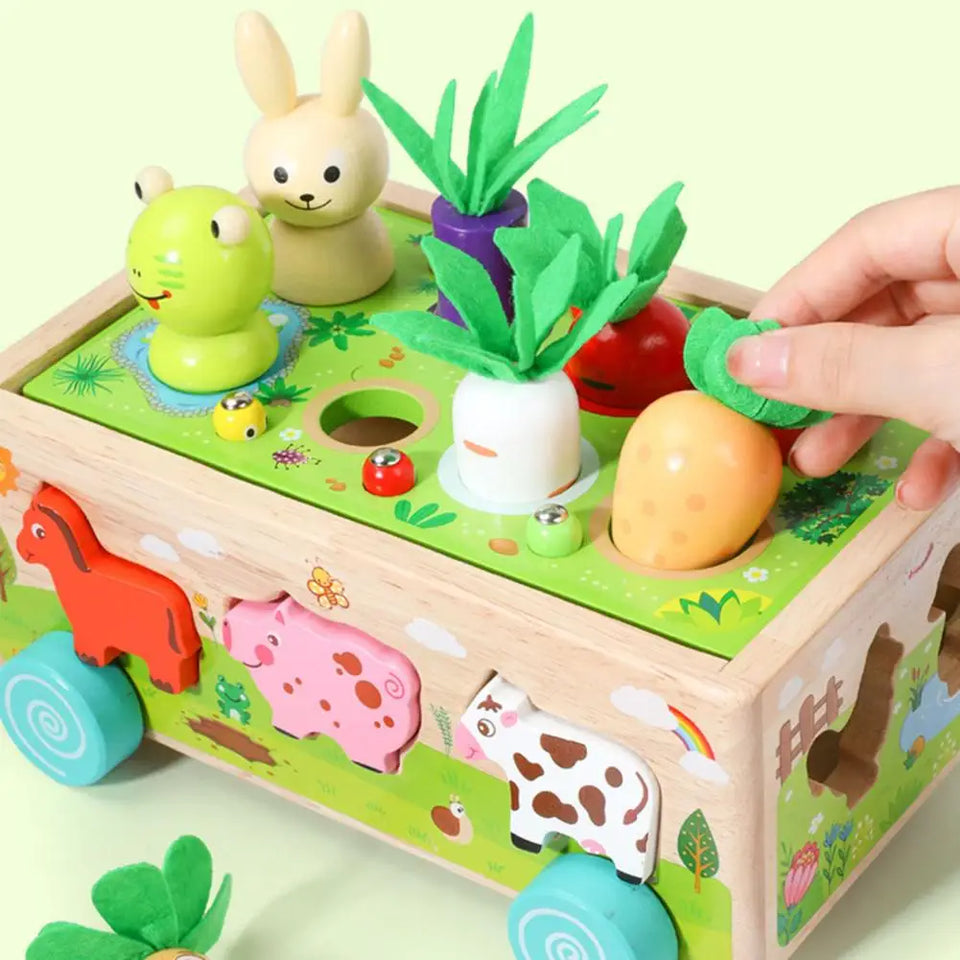 Woods™  - Vormpret in een wagen - Dieren en Groente puzzel
